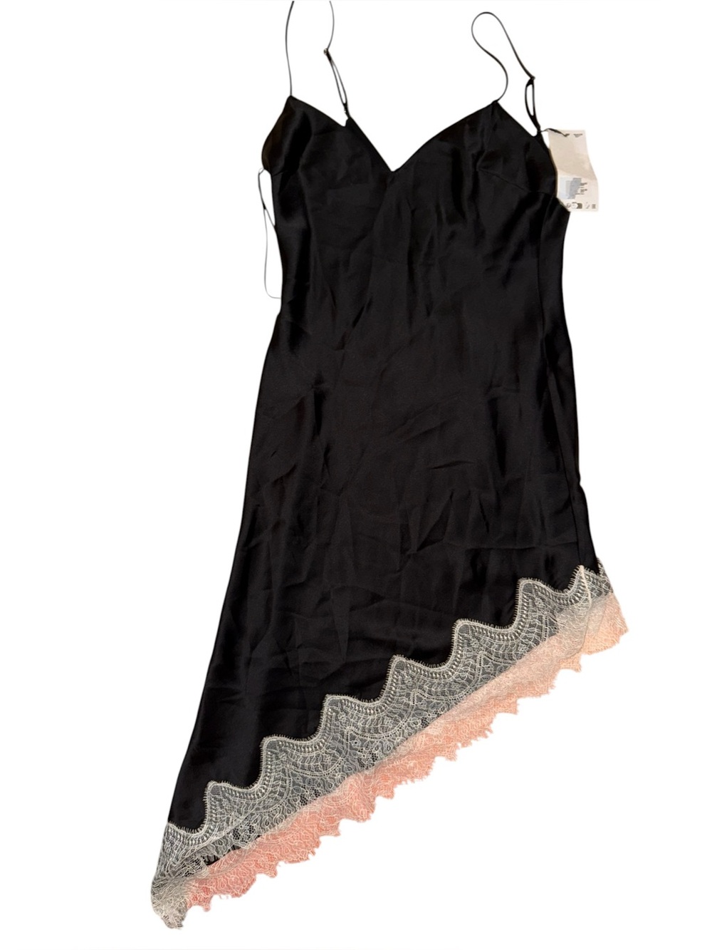 Zara black satin lace trimmed slip dress medium nwt** AS IS - Picture 2 of 5